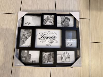 Brand new in package Malden International Designs Black "Family is Life's Greatest Gift" 8-Opening Picture Frame Collage