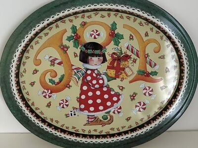 Mary Englebreit Holiday “JOY” Tin Metal Tray 15” x 12”