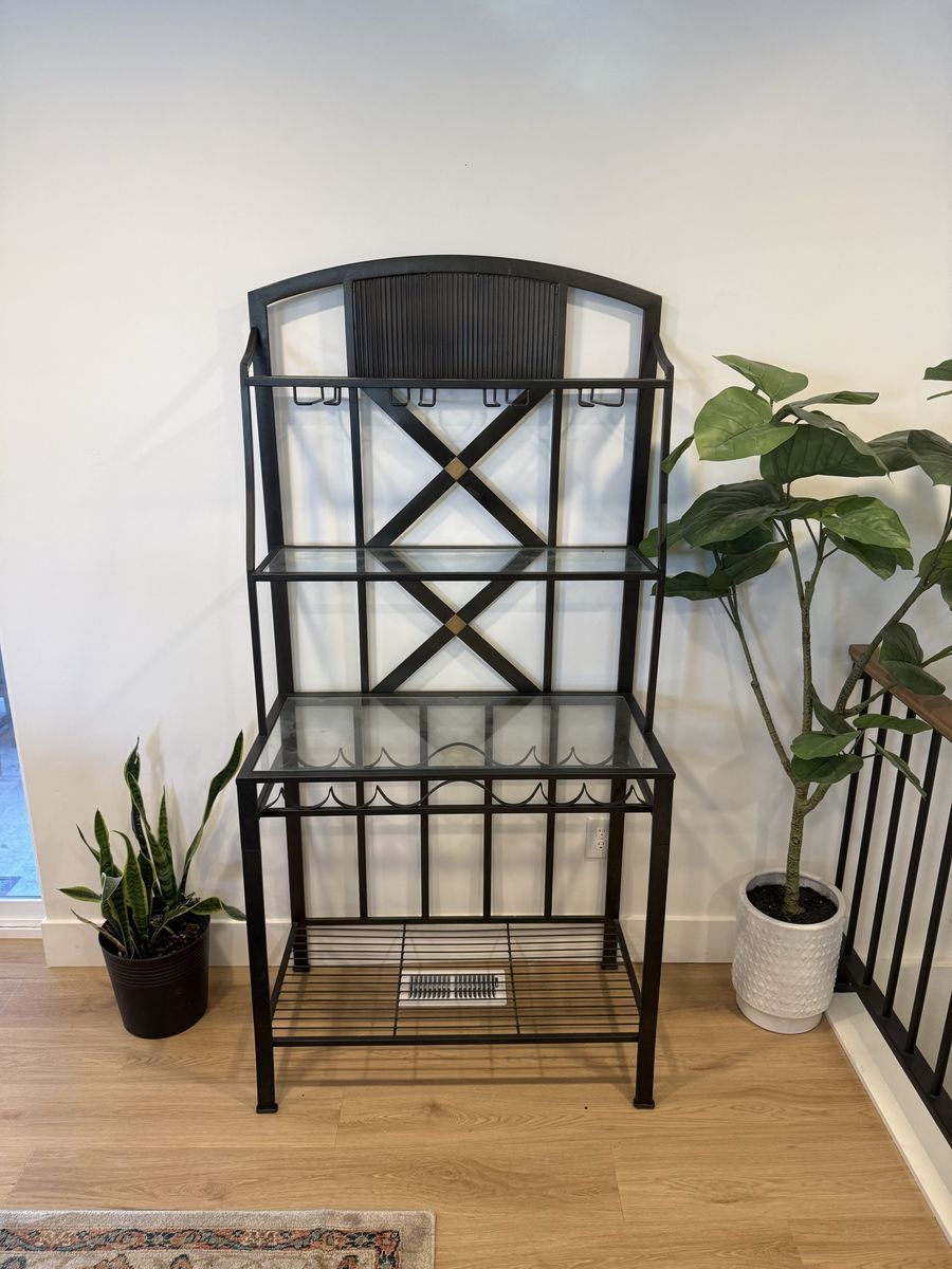Metal and glass bar cart w/ Glass Shelves & Wine Storage