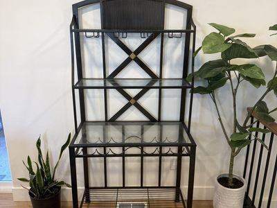 Metal and glass bar cart w/ Glass Shelves & Wine Storage