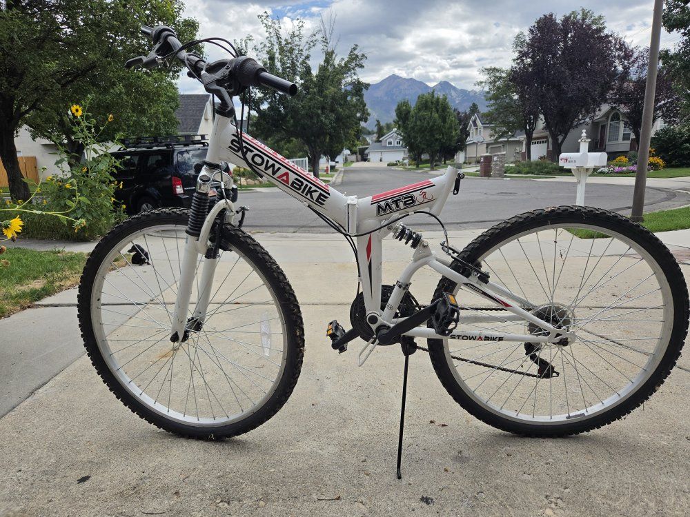 Stowabike Mountain Bike White Full Suspension Folding MTB