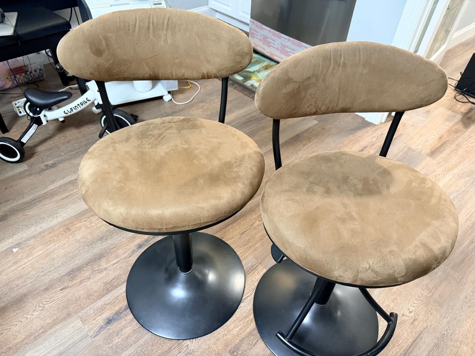 2 Brown Bar Stools with Back Support