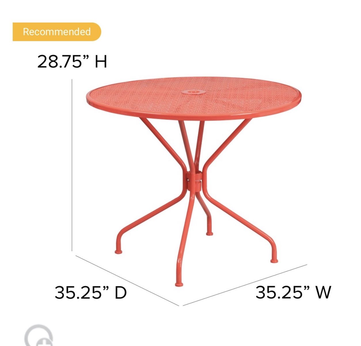 Red Outdoor Patio Bistro Table - 35.25" Round, New