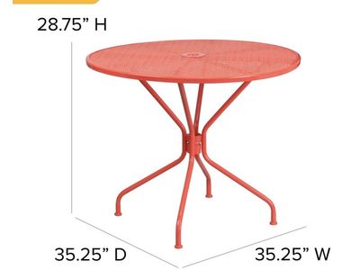 Red Outdoor Patio Bistro Table - 35.25" Round, New