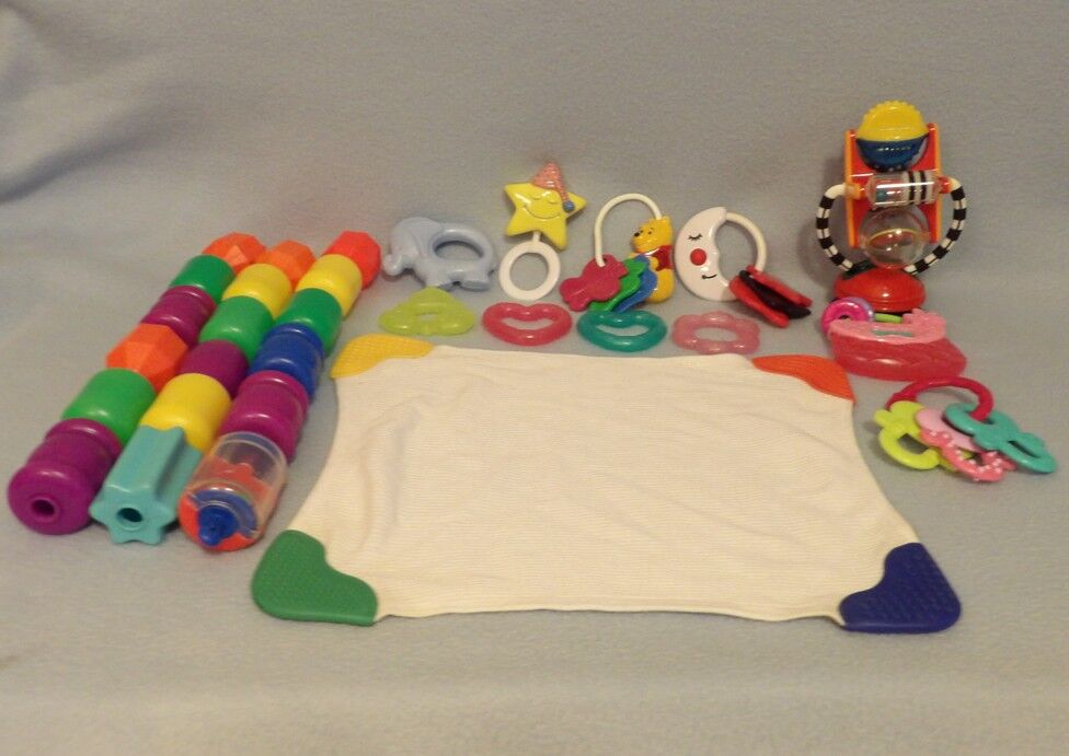 Baby Toys:  Click and Snap Toys, Teethers Teething Rings, Rattles, Fabric Book, Carousel High Chair Suction Toy