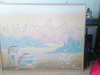 Large Vintage Frank Ferrante Original Oil Painting - Southwestern Desert Landscape (41.5" x 51.125")