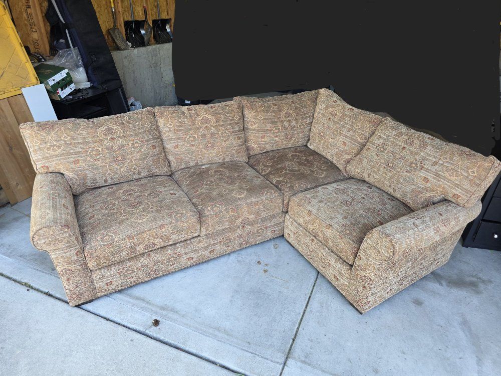 Hand Crafted Sectional Sofa by "Lee Industries"
6ft x 8ft, Fractal Paisley, "Winchester Toffee" 
Excellent Condition
Made in USA