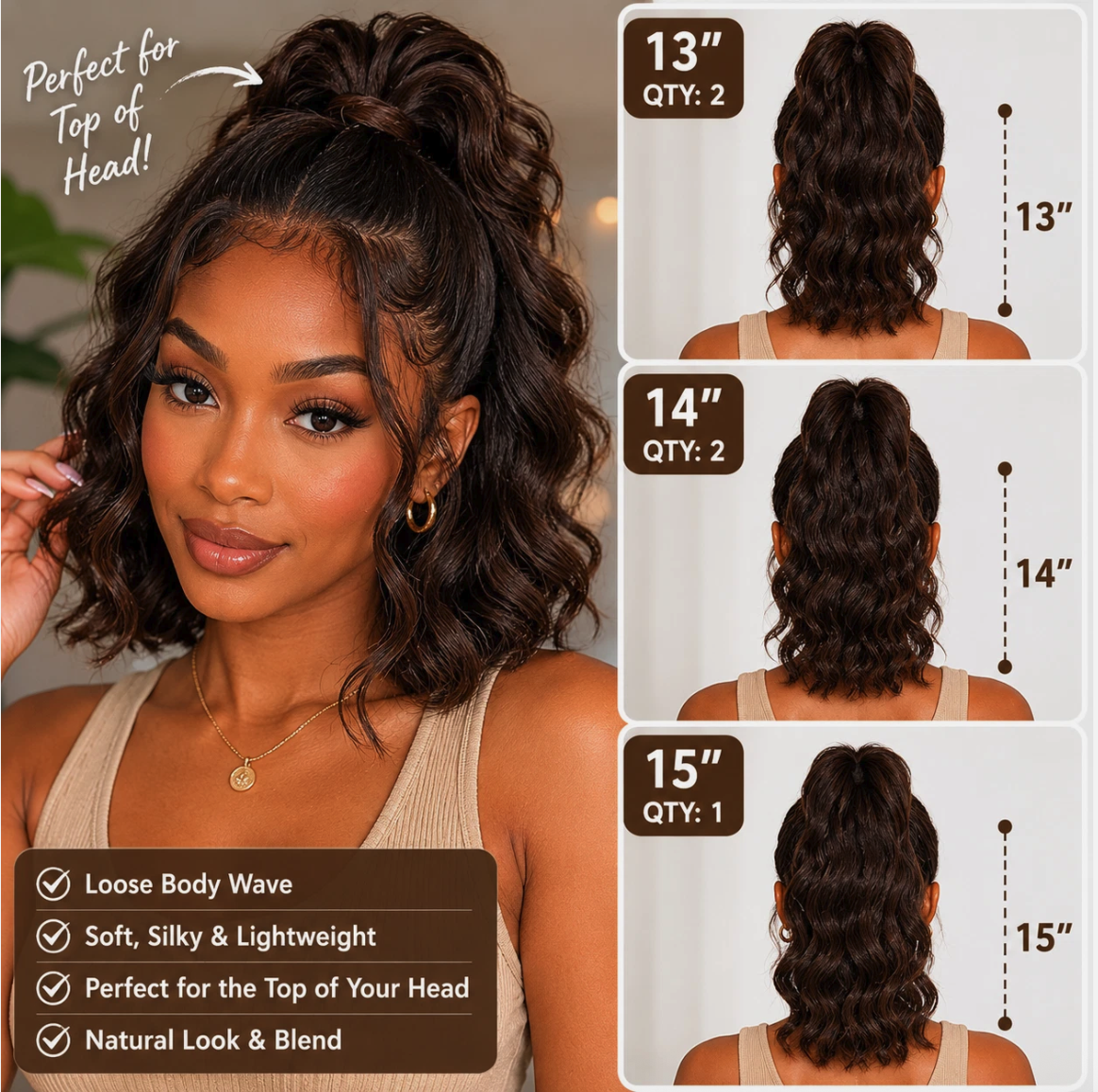 ASHINE Human Hair Bundles Body Wave Brown Weave Extensions w/ Bag Box