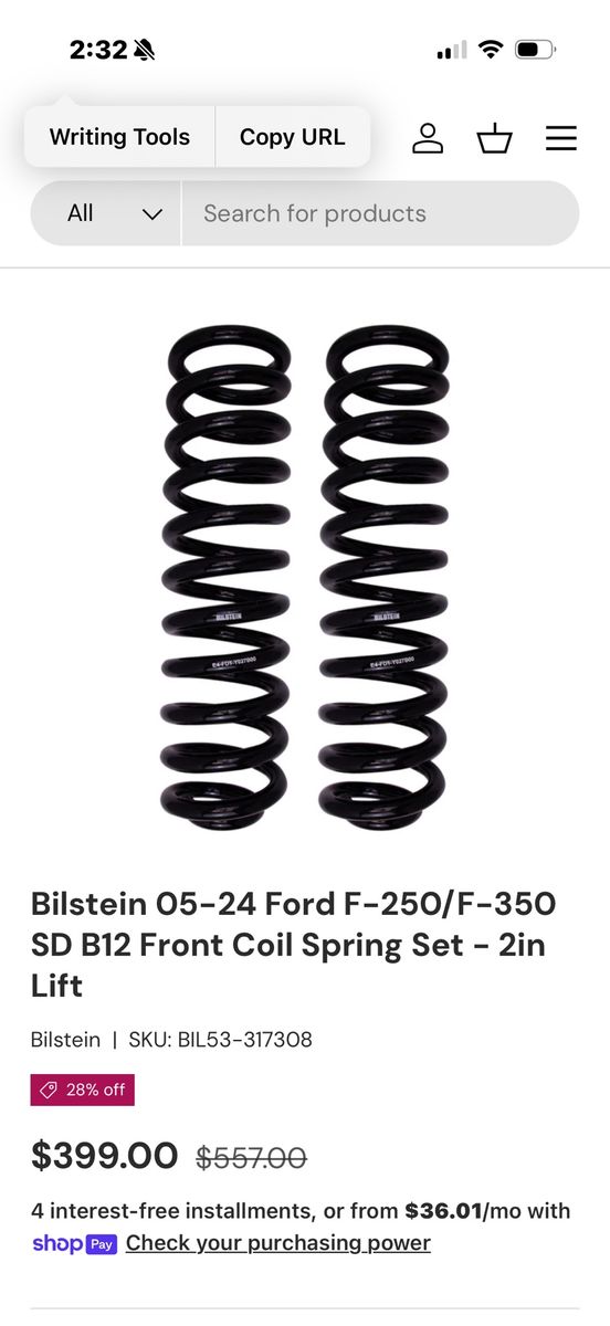 2" Lift bilstein Level Springs Ford Superduty