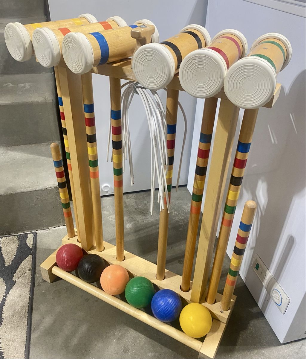 Framco 6-Player Croquet Set with Wooden Stand, Mallets, Balls, and Wickets Solid Maple Amish made
