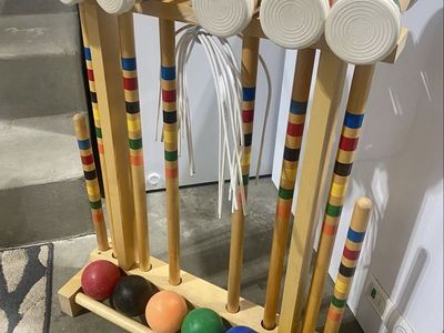 Framco 6-Player Croquet Set with Wooden Stand, Mallets, Balls, and Wickets Solid Maple Amish made