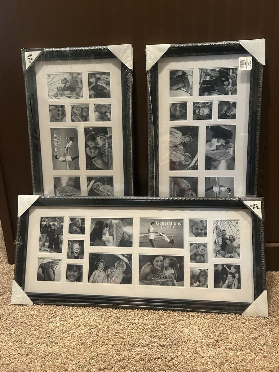 New, unused. Lot of 3 Generations 12x30 Black Collage Picture Frames - 14 Photo Openings New in Wrap