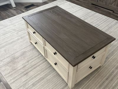 Rustic Two-Tone Lift-Top Coffee Table with Storage Drawers
