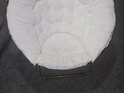 White Sherpa Saucer Chair, Round Dish Chair, Faux Fur Folding Chair
