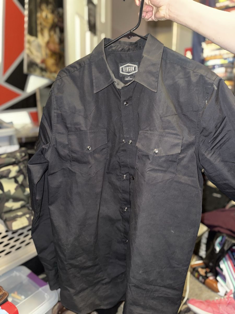 Gibson Trading Company Men's Black Long Sleeve Snap Button Work Shirt Size LT