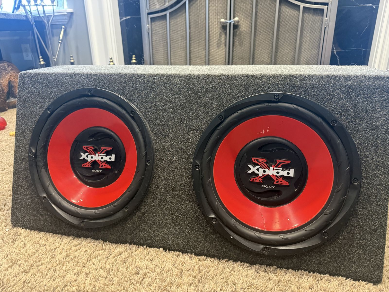 2 12inch  Subwoofer Box with Red Subwoofers - Car Audio Setup