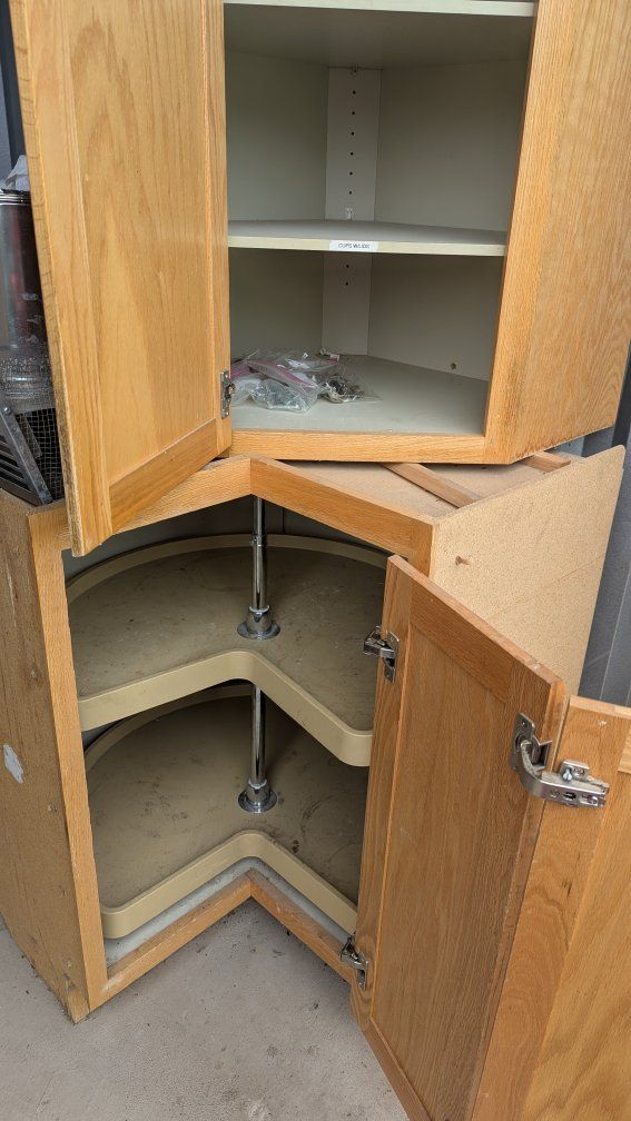 Oak Corner Kitchen Cabinets w/ Lazy Susan - Upper & Lower Set