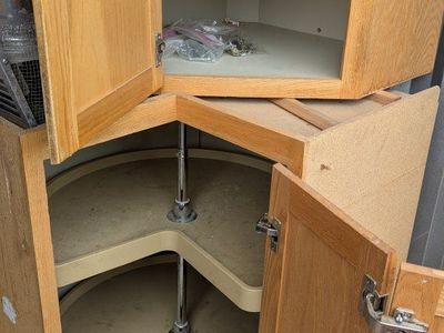 Oak Corner Kitchen Cabinets w/ Lazy Susan - Upper & Lower Set