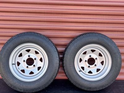 Set of 2 ST Free Country ST 175/80 D 13 Trailer Tires Mounted on New Silver Wheels Brand New Never Used