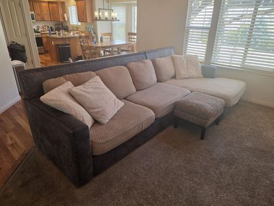 Stylish L-Shaped Sectional with Nailhead Trim + Full Set of Covers