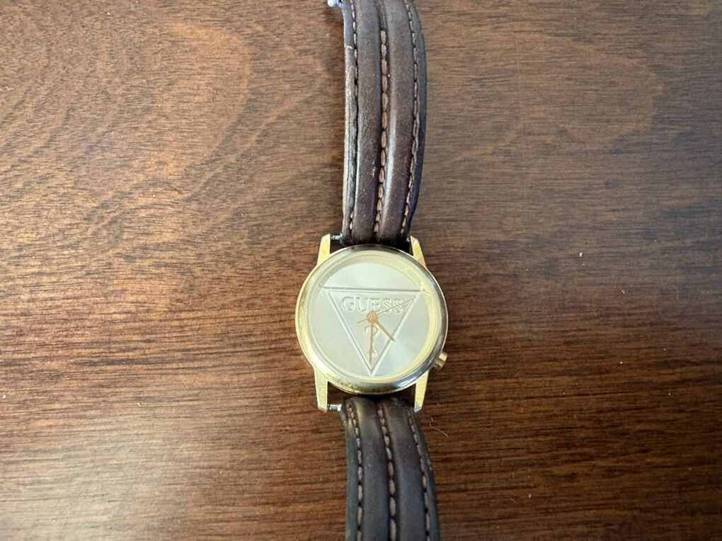 Vintage Gold Tone Guess Watch W/ Brown Leather