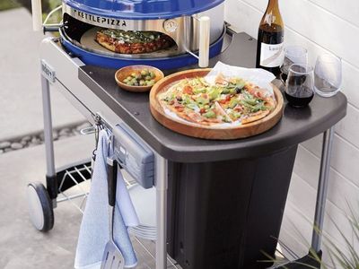 KettlePizza Outdoor Pizza Oven Kit with Weber Kettle Grill - Blue, Pizza Stone Included