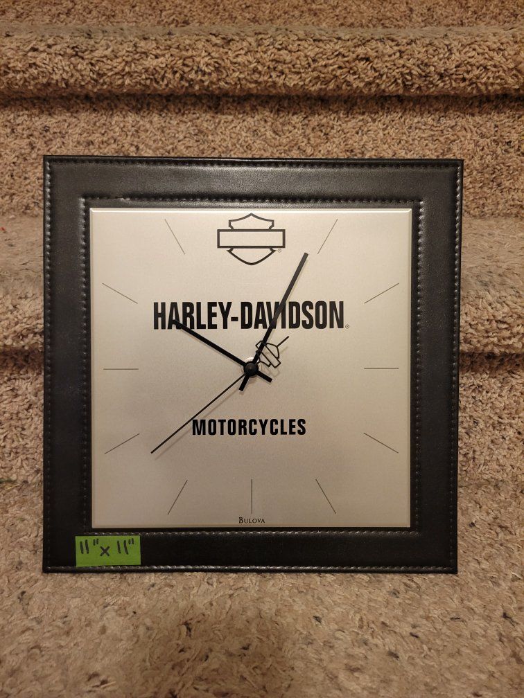 Bulova Harley-Davidson Square Leather Trimmed Wall Clock 11" x 11"