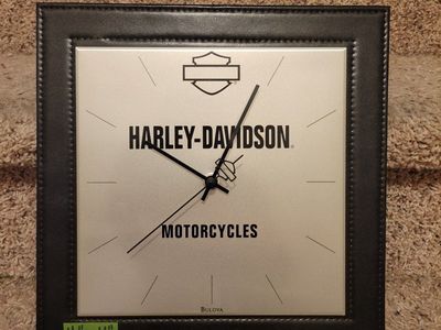 Bulova Harley-Davidson Square Leather Trimmed Wall Clock 11" x 11"