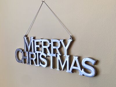 Beautiful Heavy-Duty Silver Die Cut MERRY CHRISTMAS Sign - 15 X 8 Great Holiday Decoration - C PICS