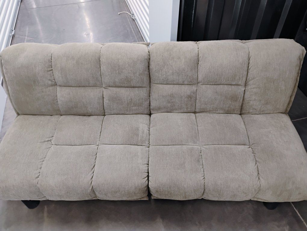 Beige Tufted Fabric Futon Convertible Sofa Bed