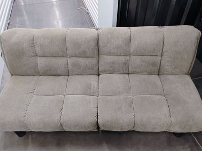 Beige Tufted Fabric Futon Convertible Sofa Bed