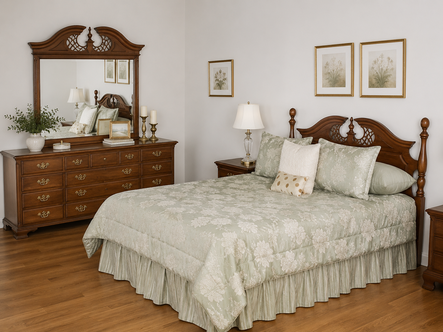 Queen Bedroom Set 3pc Cherry Wood
