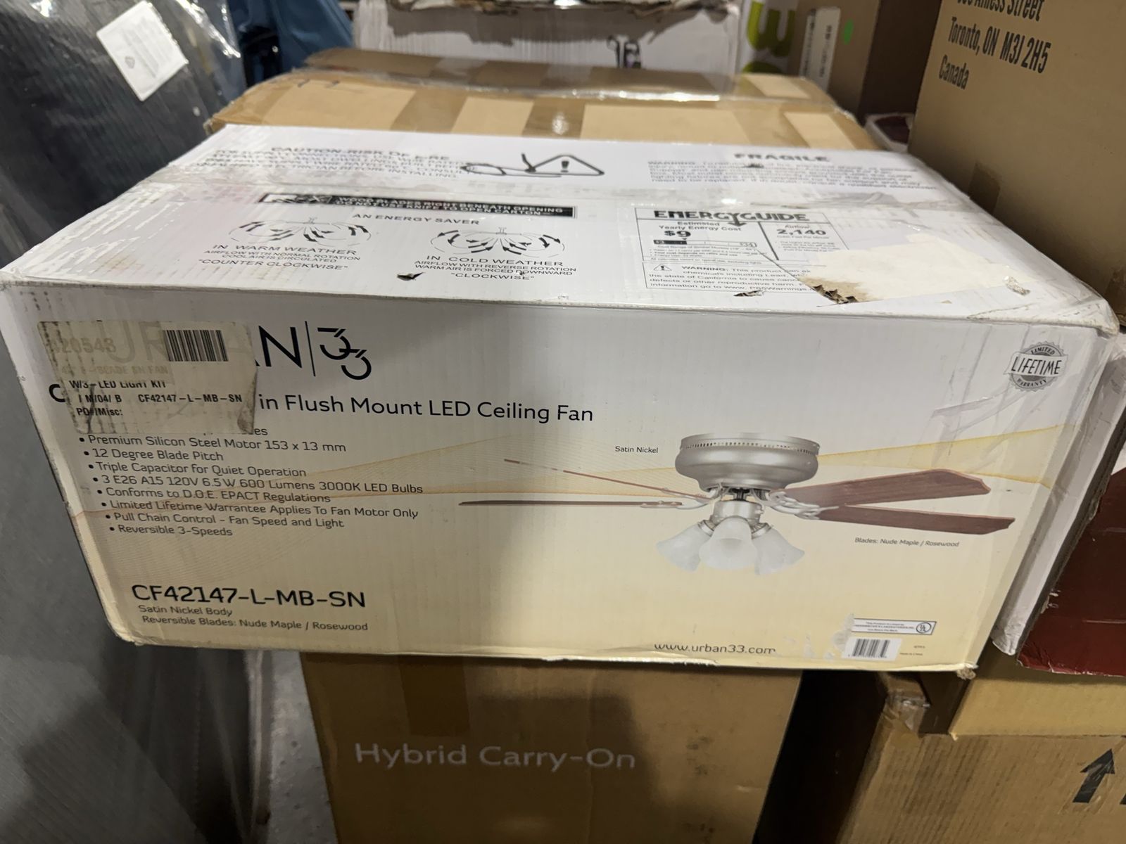 Urban33 Crosswind V 42 Inch Flush Mount LED Ceiling Fan Satin Nickel CF42147-L-MB-SN