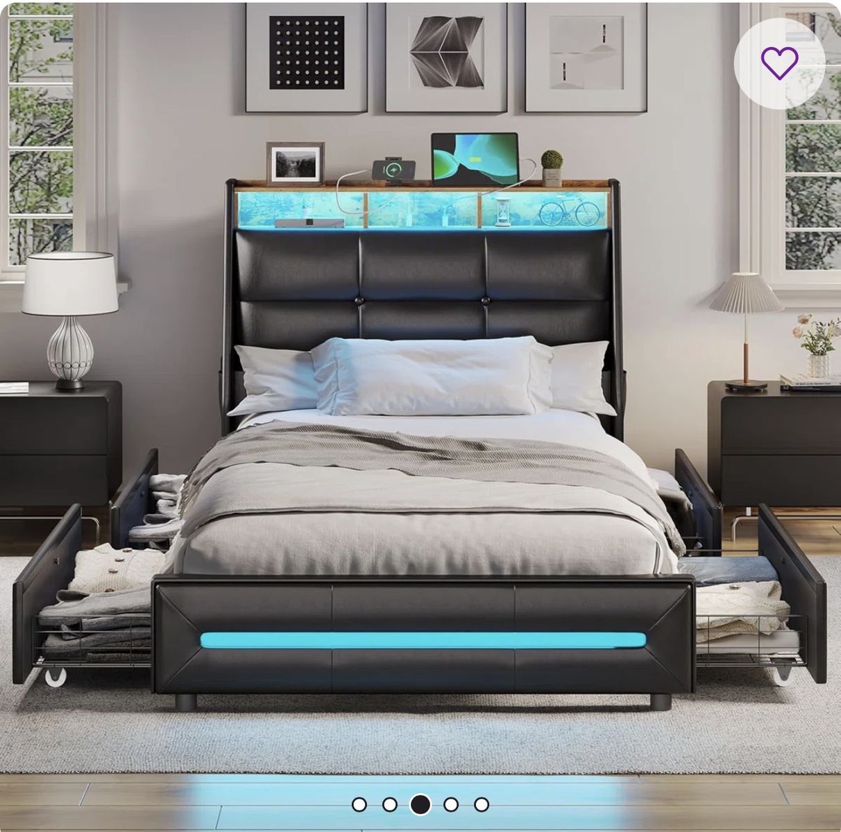 LED full-size bed with mattress