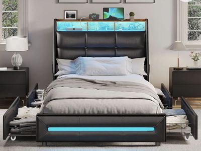 LED full-size bed with mattress