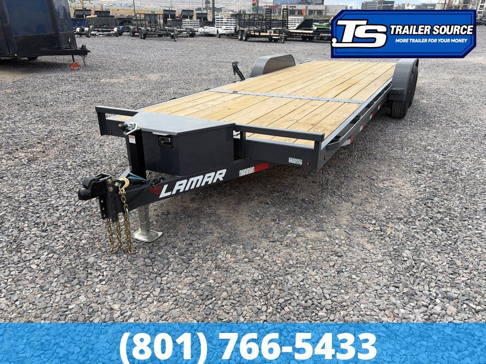 7x24 Lamar CC Flatbed Car Hauler Trailer - 10K GVWR - Tongue Box, Winch Plate
