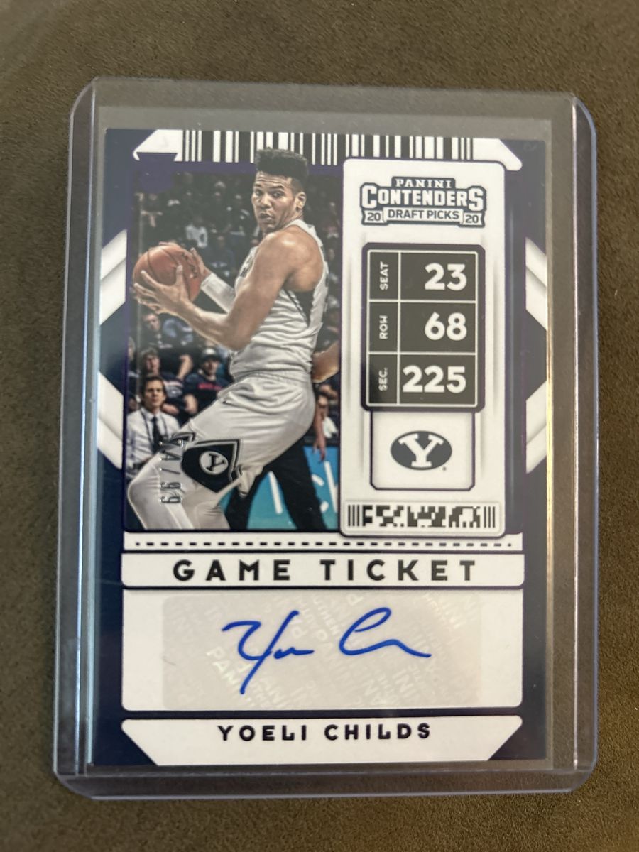 2020 Panini Contenders Draft Picks Yoeli Childs BYU Cougars Certified Auto Game Ticket Autograph 54/99 Rookie Basketball Card.
