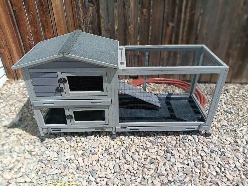 Two-Story Wooden Rabbit Hutch & Outdoor Small Animal Enclosure on Wheels