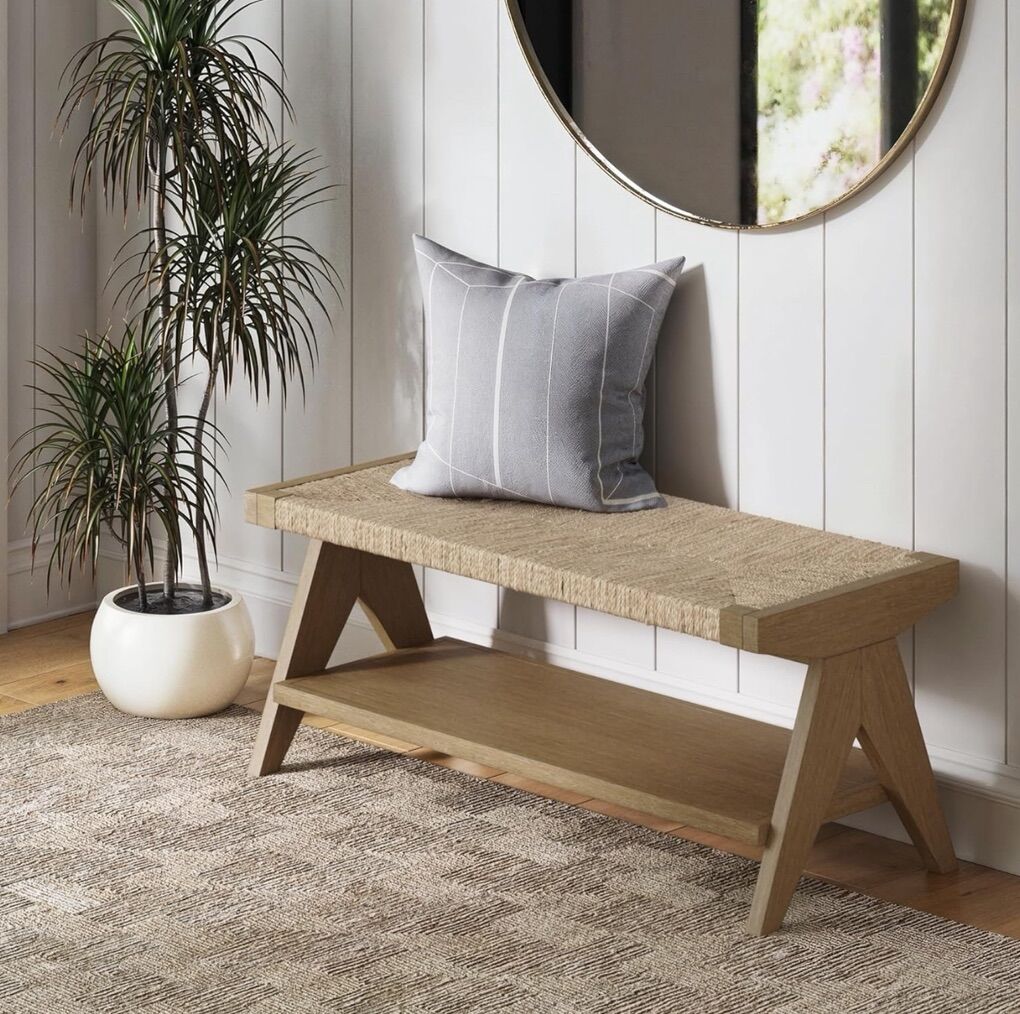 $70 LESS THAN RETAIL! BRAND NEW IN BOX Nathan James Bohemian Style Seagrass/Wood Bench