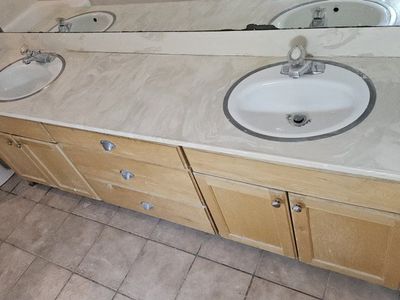 Bathroom Vanity 90" W X 20" D X 32" H.