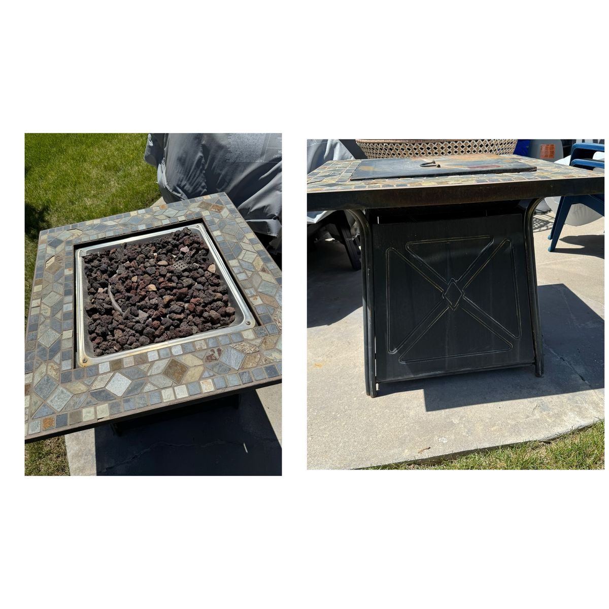 Propane fire pit 30x30x25 propane tank not included.