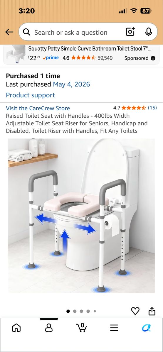 CareCrew Adjustable Raised Toilet Seat w/ Handles - 400lbs Weight Capacity, Seniors & Disabled