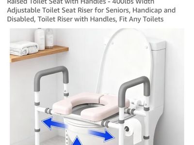 CareCrew Adjustable Raised Toilet Seat w/ Handles - 400lbs Weight Capacity, Seniors & Disabled