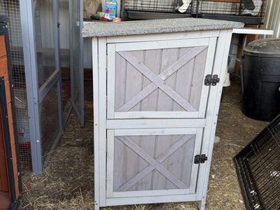Two-Story Wooden Pet Hutch with Asphalt Roof and Front Doors
