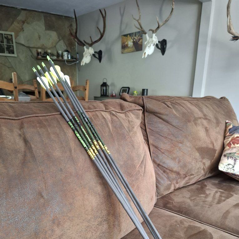 Gold Tip Hunter XT 340 Carbon Arrows with Fletching and Field Points - Set of 6