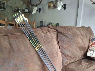 Gold Tip Hunter XT 340 Carbon Arrows with Fletching and Field Points - Set of 6