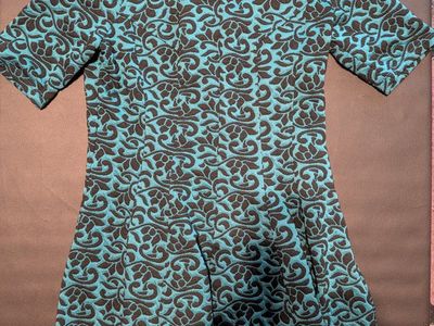 Danny and Nicole Women's Teal & Black Jacquard Cocktail Dress - Size 14, Excellent Condition