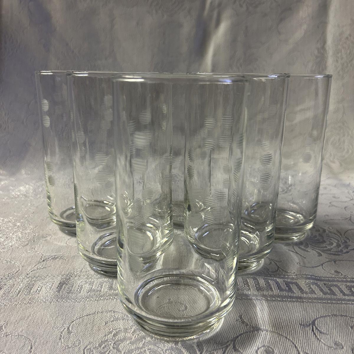 Vintage Libby Clear Drinking Glasses - Matching Set of 6 Tumblers with Etched / Cut Glass Dot Design
