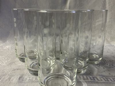 Vintage Libby Clear Drinking Glasses - Matching Set of 6 Tumblers with Etched / Cut Glass Dot Design