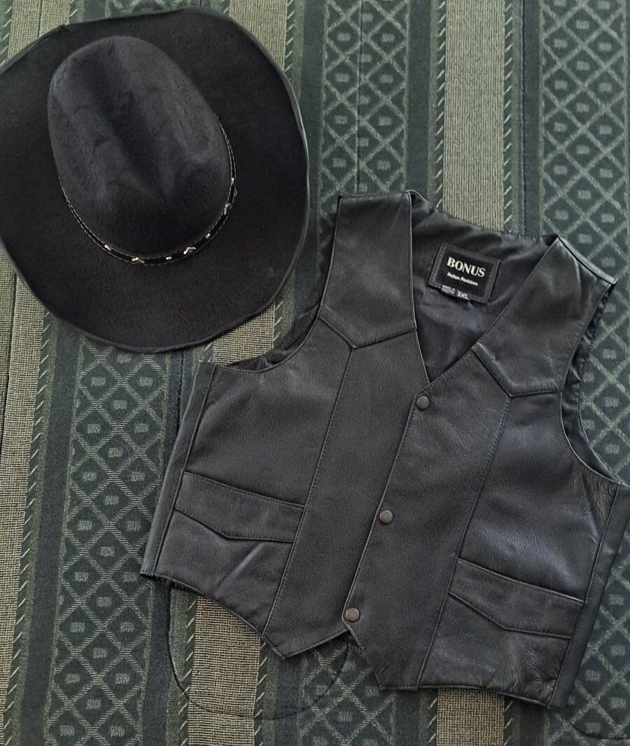 Kids Leather Vest and Felt Cowboy Hat